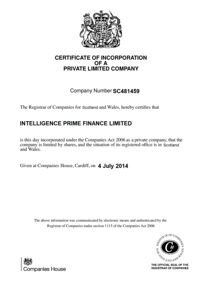 Документы брокера Intelligence Prime Finance