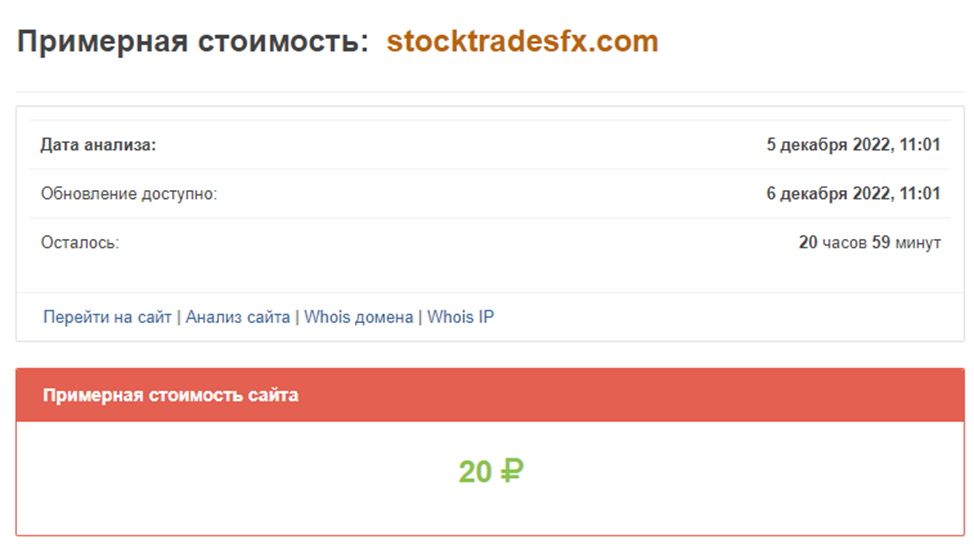 Низкая стоимось сайта StockTradesFX вызывает большое недоверие